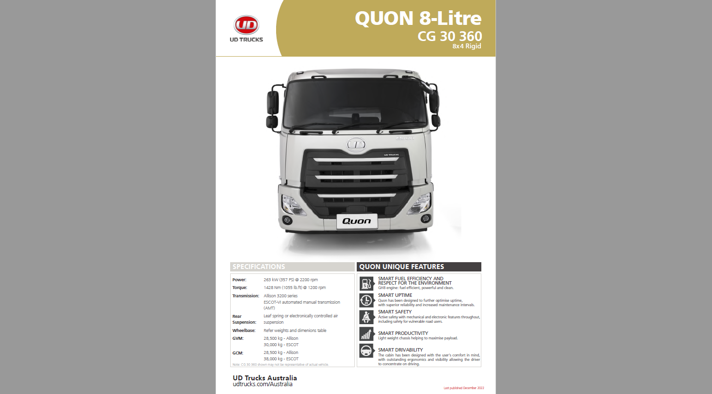 Quon CG 30 360 Spec Sheet UD Trucks